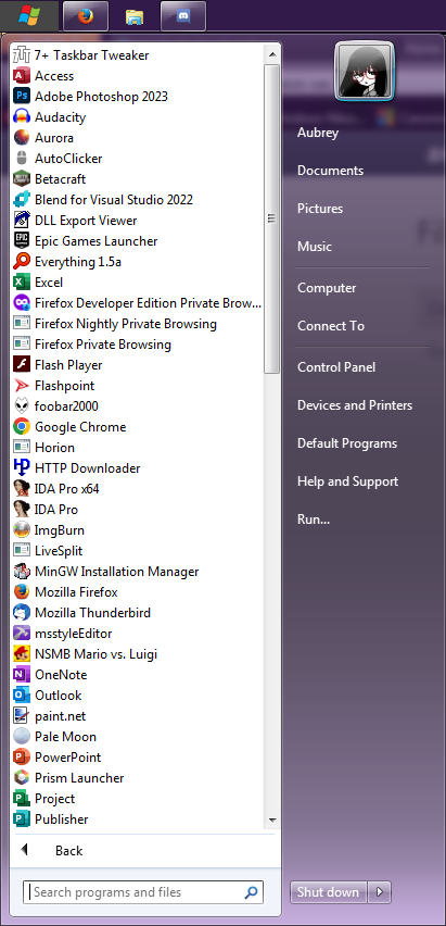 Start menu with the SIB++ patch